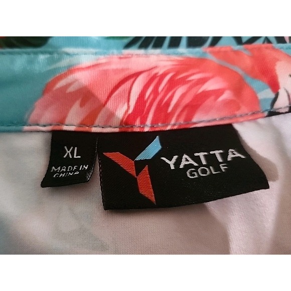 2/Yatta Golf Polos Tropical Pink Flamingo + Fall Leaves Stretch Performance XL - Picture 3 of 16
